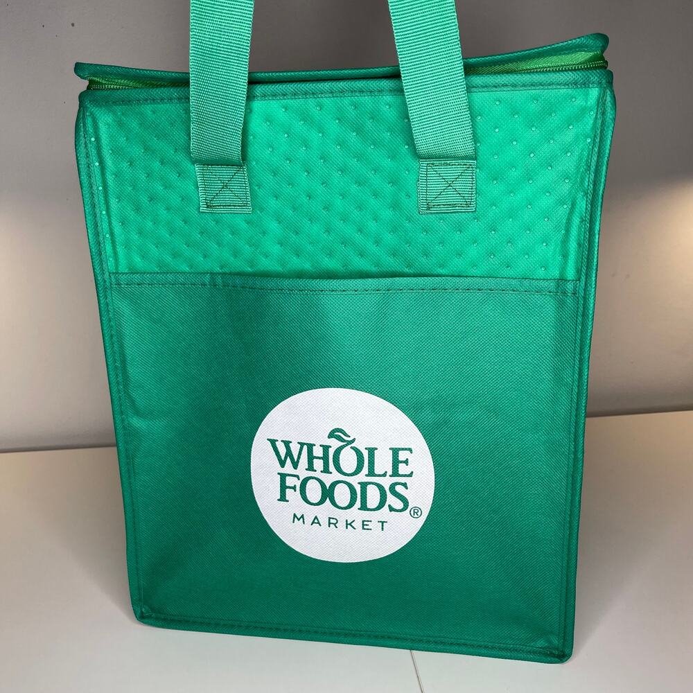 Whole Foods Market Green Insulated Hot Cold Cooler Tote Bag White Logo NEW! NWT!